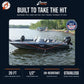 Double Shock built to take the hit: fishing boat anchored with the orange bridle on bow and stern cleats. 20 ft, 1/2 inch virgin rubber core, UV-resistant polyester jacket, stainless hardware. Made in USA